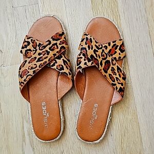 J/Slides cushioned, calf hair sandals